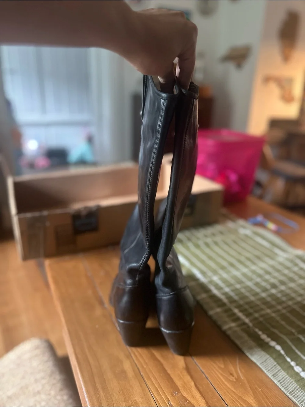 Women’s Black “Jackie Button” tall leather boot